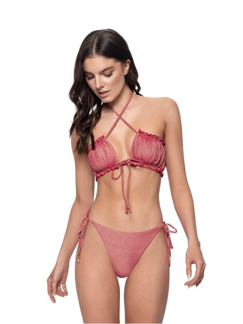 NWT Pilyq M  Remi Ruched Bandeau Bikini Swim Top Convertible TOP ONLY